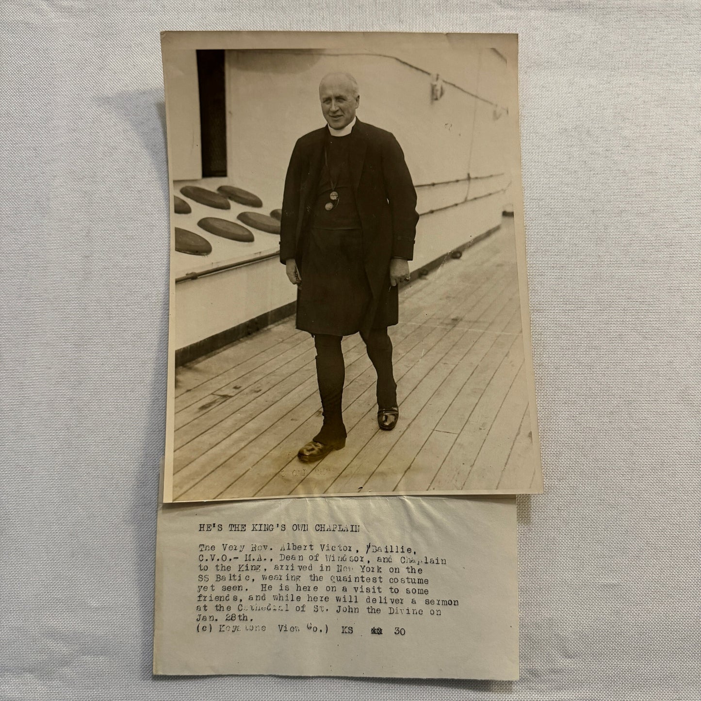 Albert Victor Baillie Chaplain to the King Clergy SS Baltic Ship Press Photo