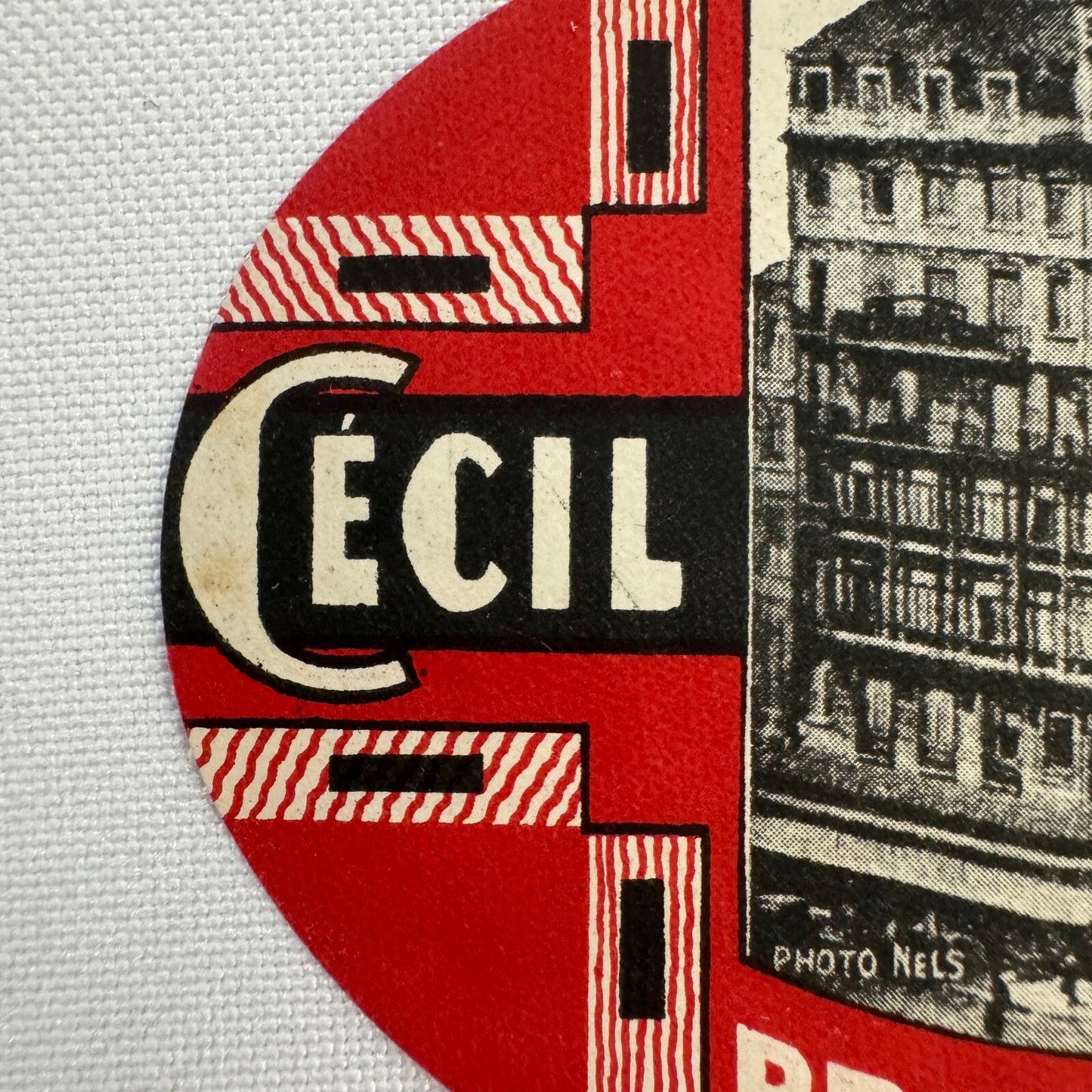 Vintage Travel Luggage Label Cecil Hotel Bruxelles Belgium