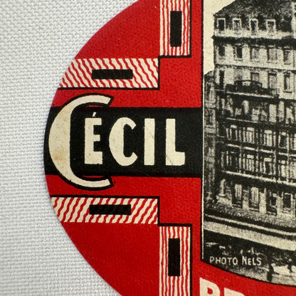 Vintage Travel Luggage Label Cecil Hotel Bruxelles Belgium