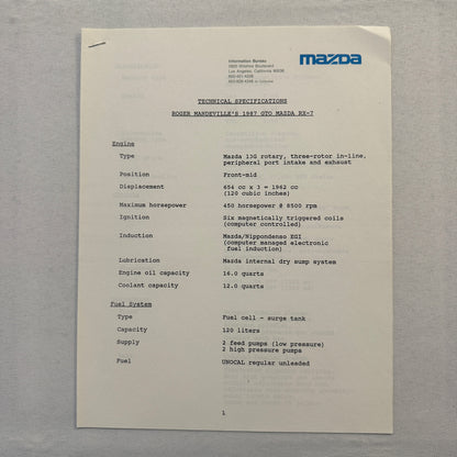 1986 Mazda RX-7 Racing Press Kit Brochure Photos Camel GT