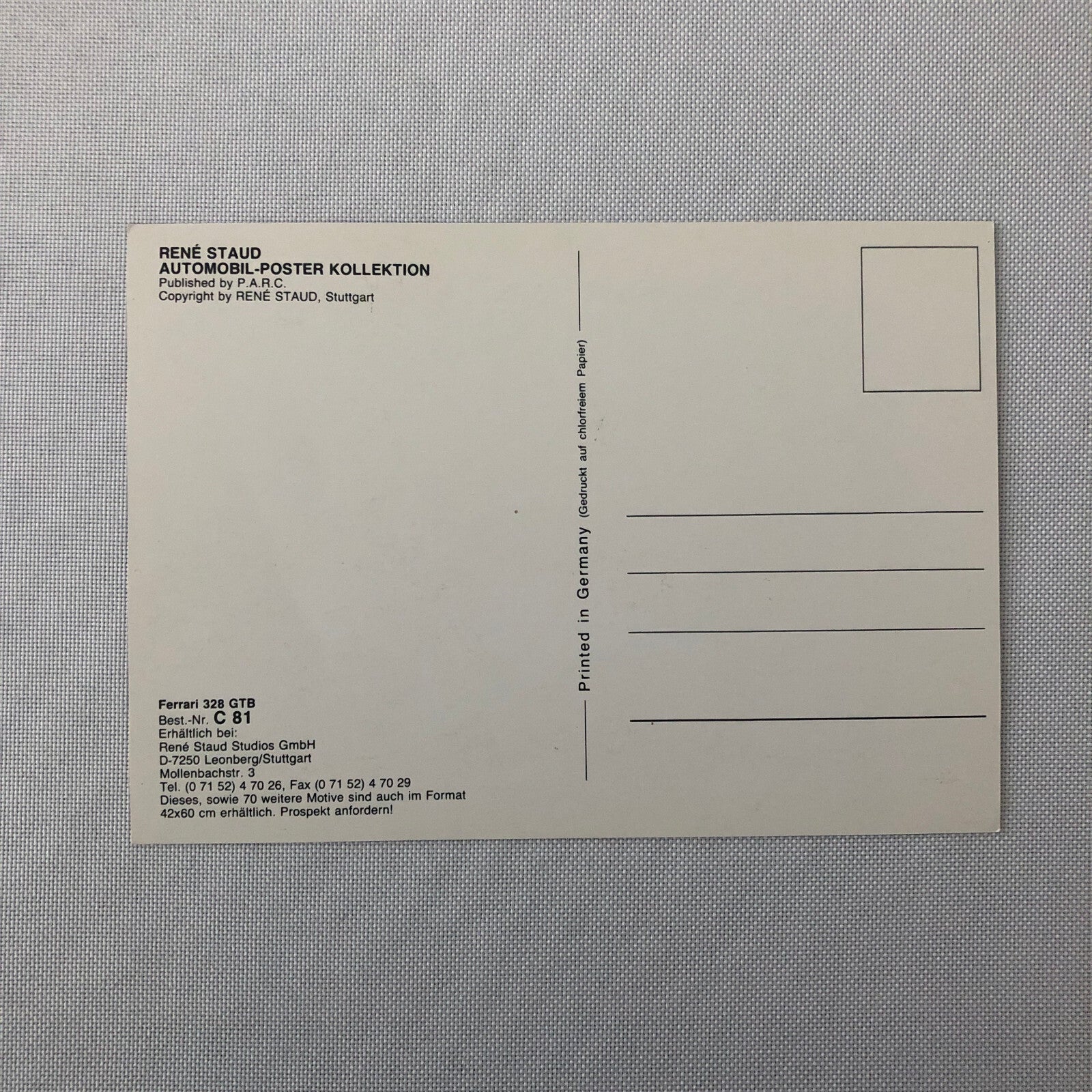 Ferrari 328 GTB Rene Staud Postcard Post Card Ferrari 328GTB