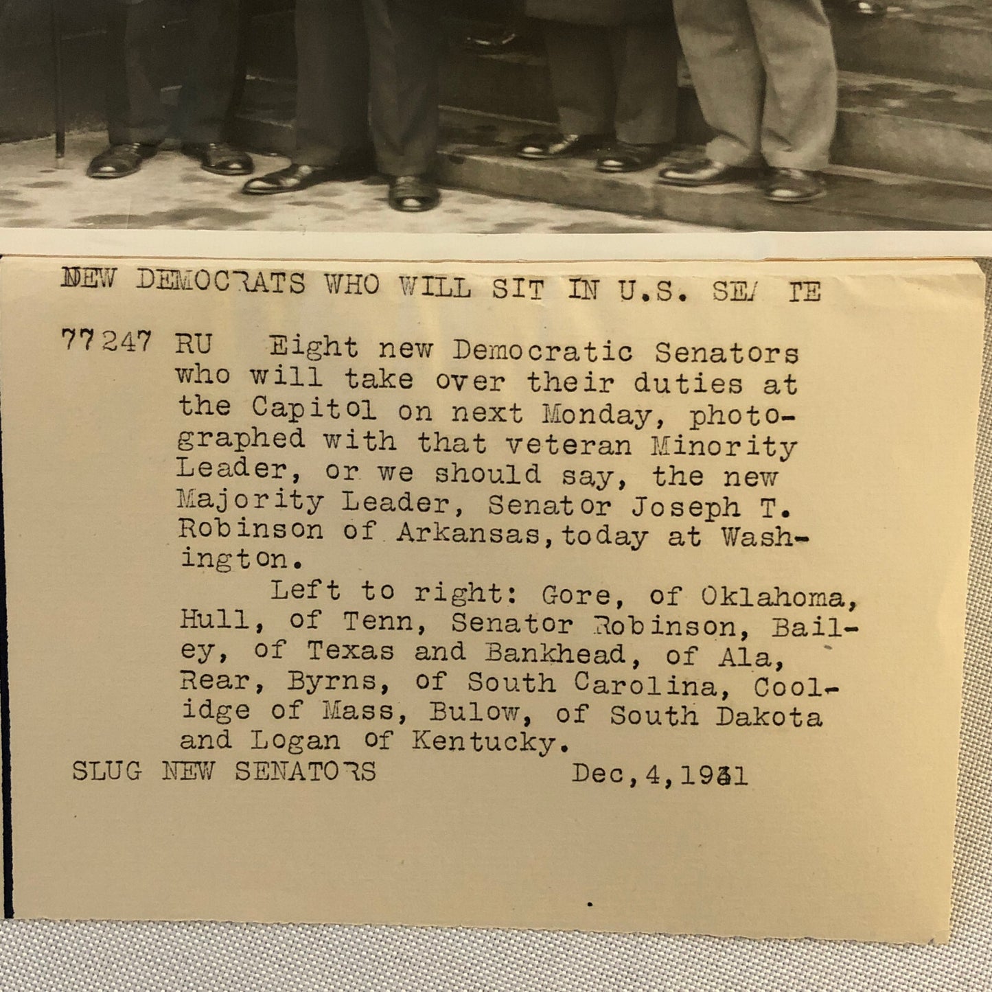 Press Photo Photograph Democratic Senators 1931 Underwood & Underwood Photo