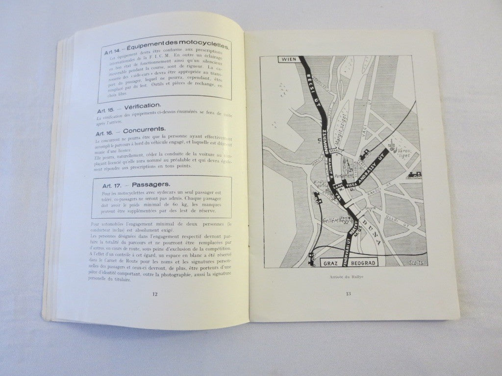 1931 KNAC Budapest Car & Motorcycle Rally Rallye Rules Book FRENCH Text