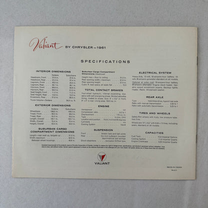 1961 Valiant By Chrysler Car Automobile Sales Brochure Catalog Advertising