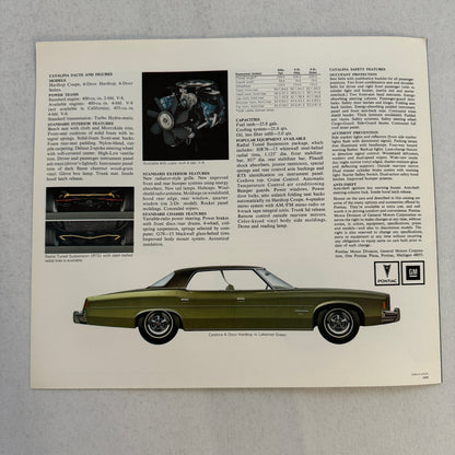 1974 Pontiac Catalina Car Sales Brochure Catalog Advertising