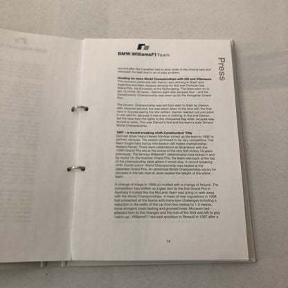 2001 BMW Williams F1 Press Kit Ralf Schumacher Juan Pablo Montoya Brochure
