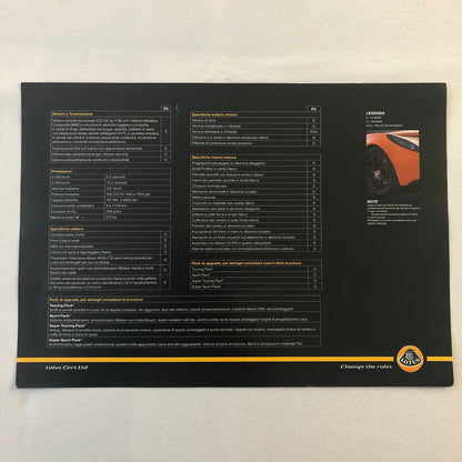 Lotus Exige Sales Sheet Brochure Advertising ITALIAN TEXT