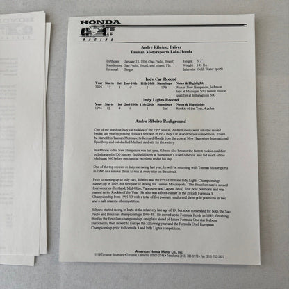 1996 Honda Indy Racing Press Kit Brochure Andre Ribeiro