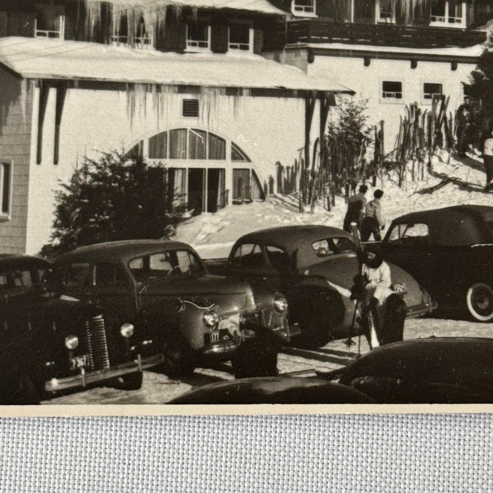 Vintage Photo Photograph Print Automobile Car Winter Scene Building