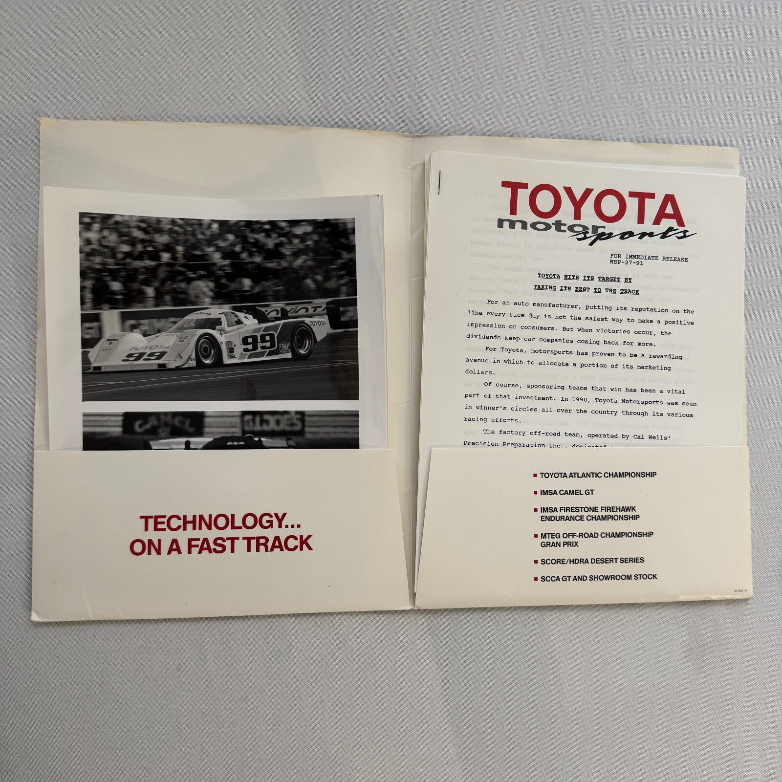 1991 Toyota Motorsport Racing Press Kit Dan Gurney Willy T Ribbs Fangio II
