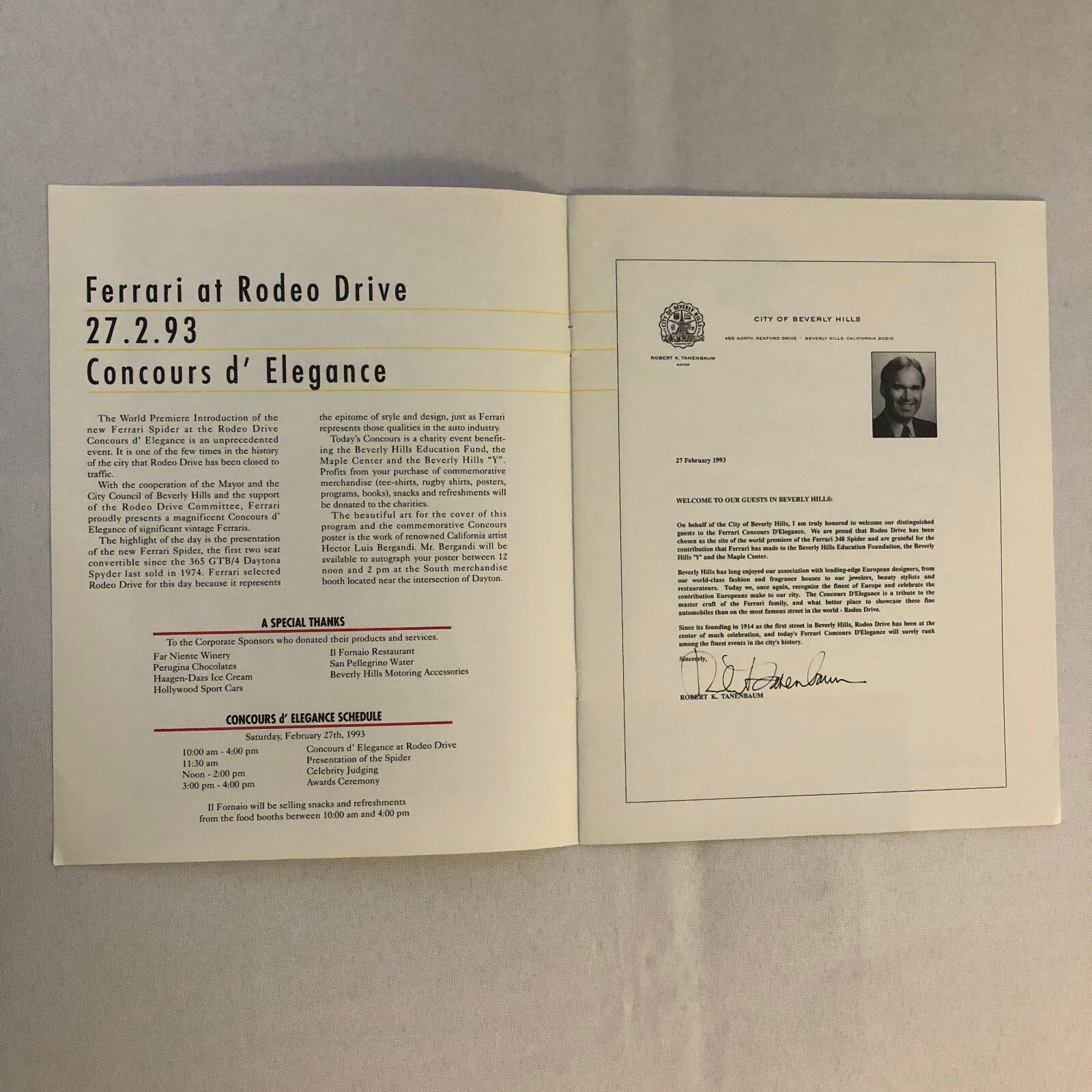 Ferrari at Rodeo Drive Event Program Brochure 1993