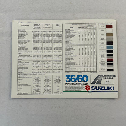 1987 Suzuki Forsa Car Sales Brochure Catalog Forsa Turbo GL GA