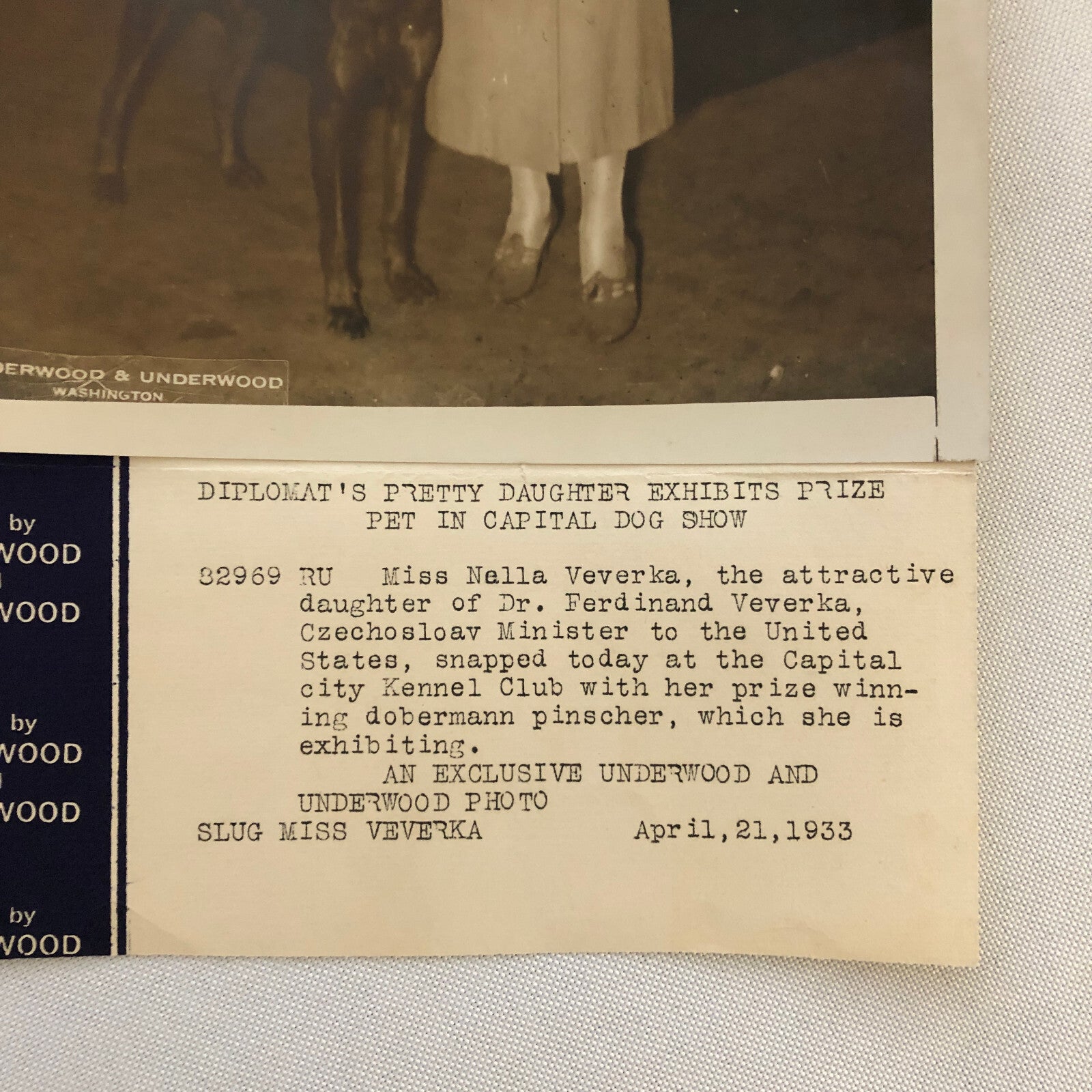 Vintage Press Photo Photograph Wife of Czechoslovakia Diplomat Daughter Dog Show