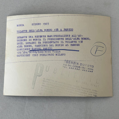 Juan Manuel Fangio Alfa Romeo 158 Steering Racing Car Steering Wheel Photo 1965