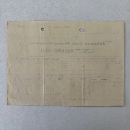 Johnson Coal Mining Company Receipt Invoice Document Letterhead 1908 Columbus OH
