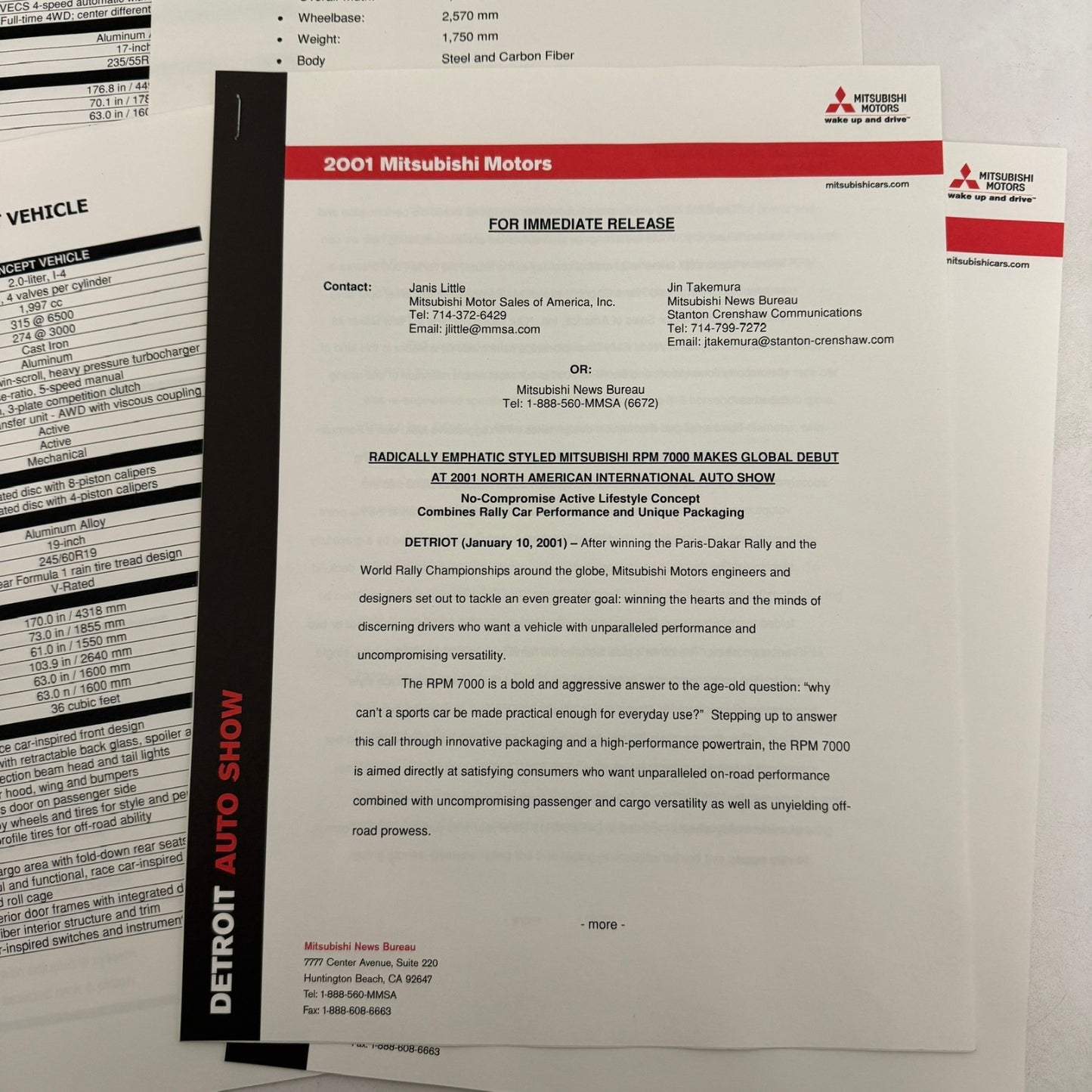 2001 Mitsubishi Concept Car Press Kit ASX Ralliart Montero Pajero Lancer