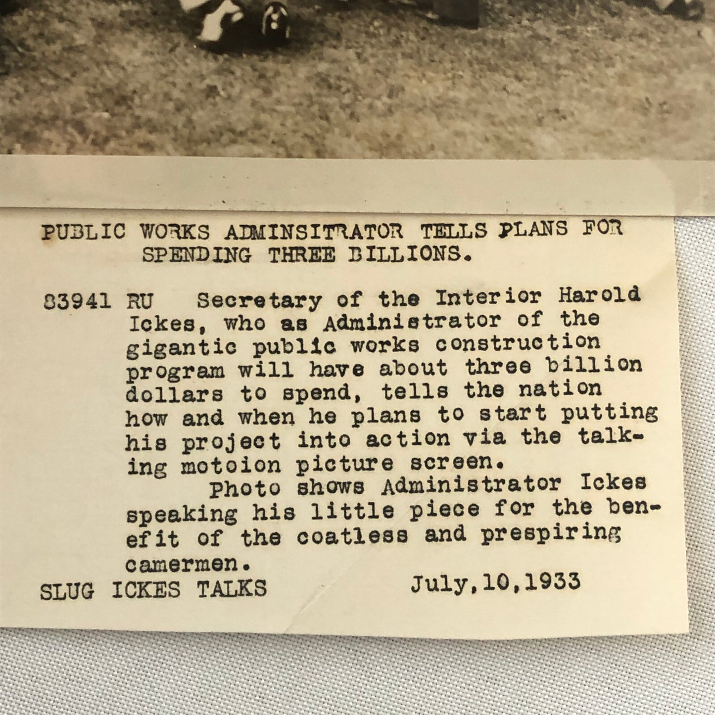 Press Photo Photograph Public Works Administrator on Camera 1933 Underwood Photo