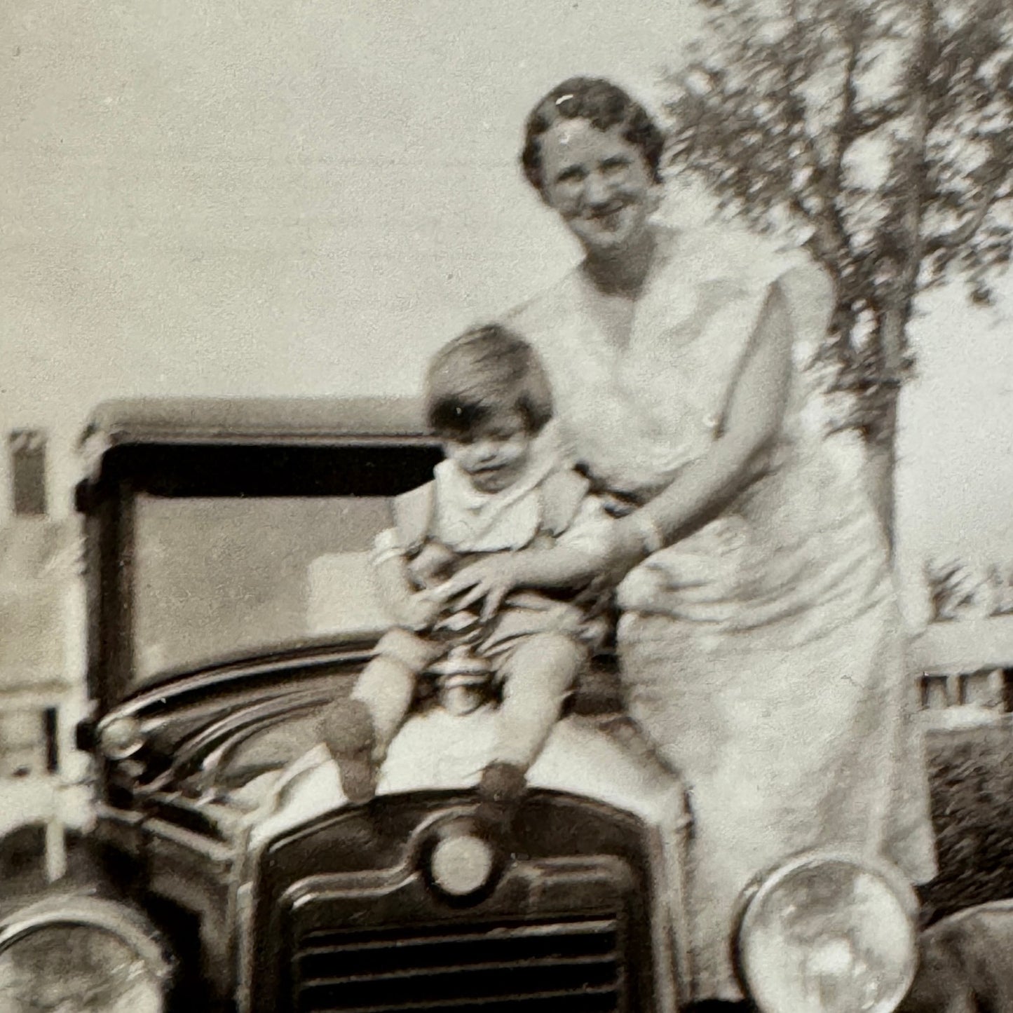 Vintage Car Photo Photograph Print Woman and Child with Automobile Snapshot