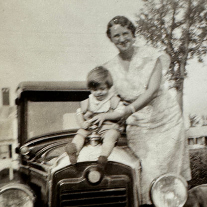 Vintage Car Photo Photograph Print Woman and Child with Automobile Snapshot