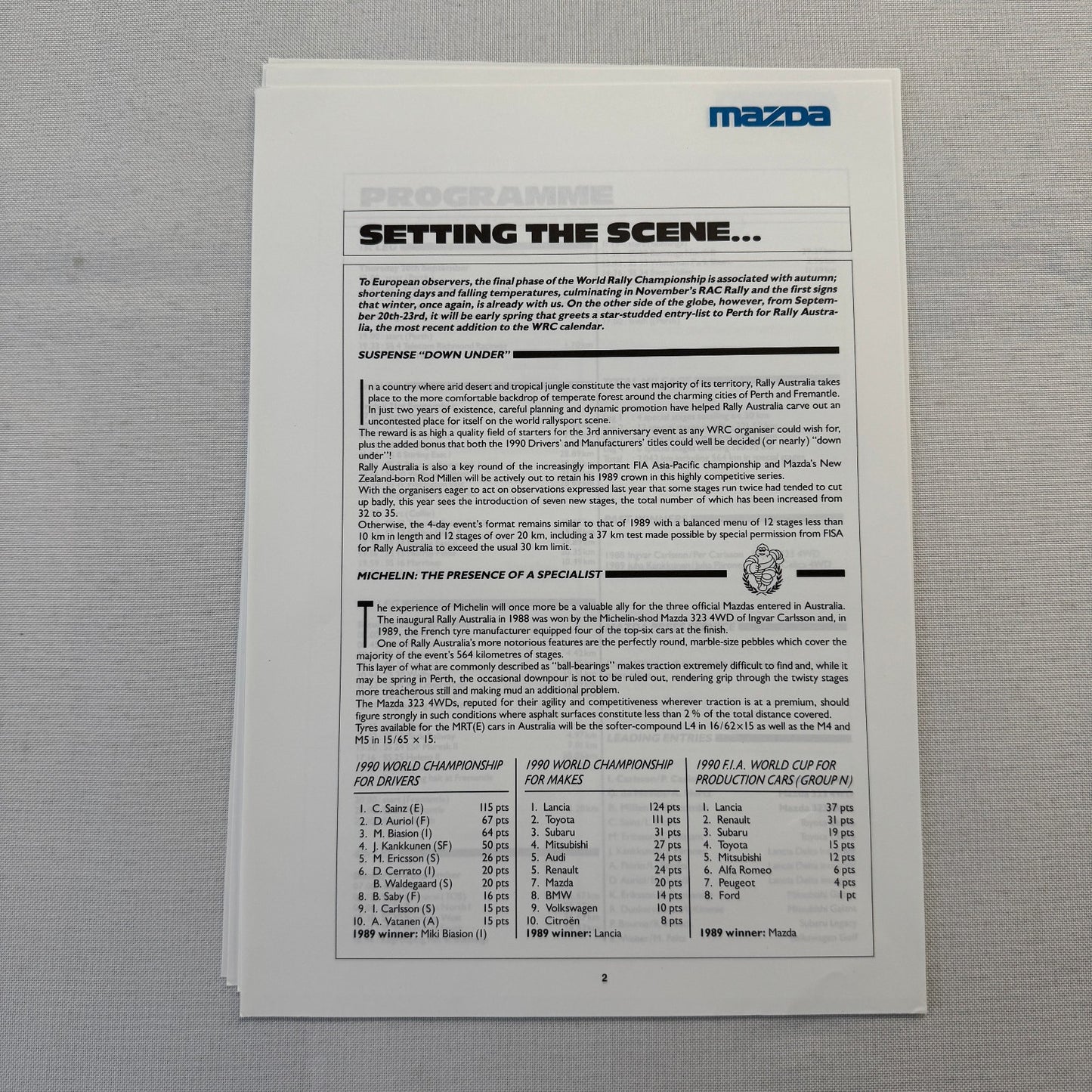 1990 Mazda Group A WRC Rally Rallye Racing Press Kit Brochure Mazda 323