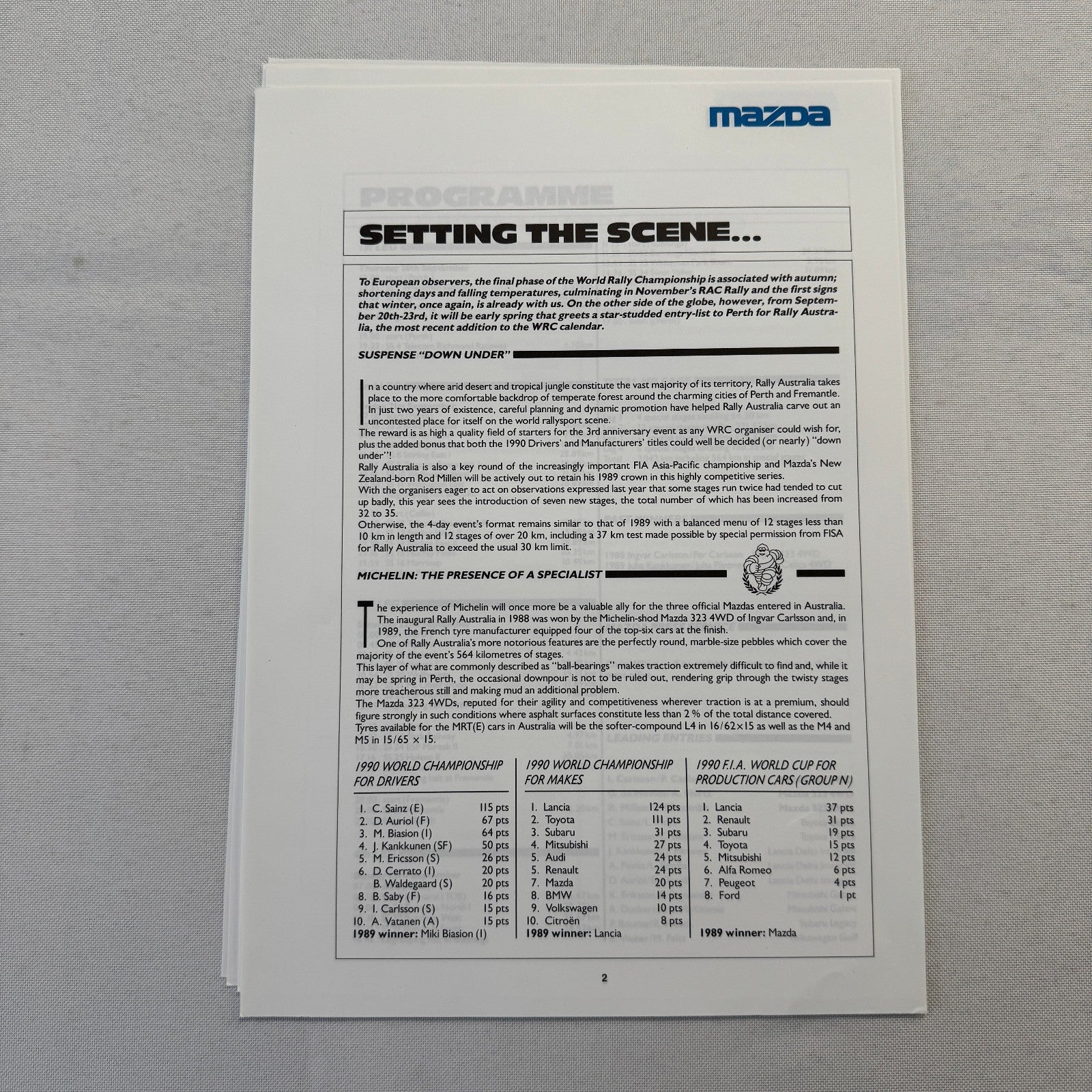 1990 Mazda Group A WRC Rally Rallye Racing Press Kit Brochure Mazda 323