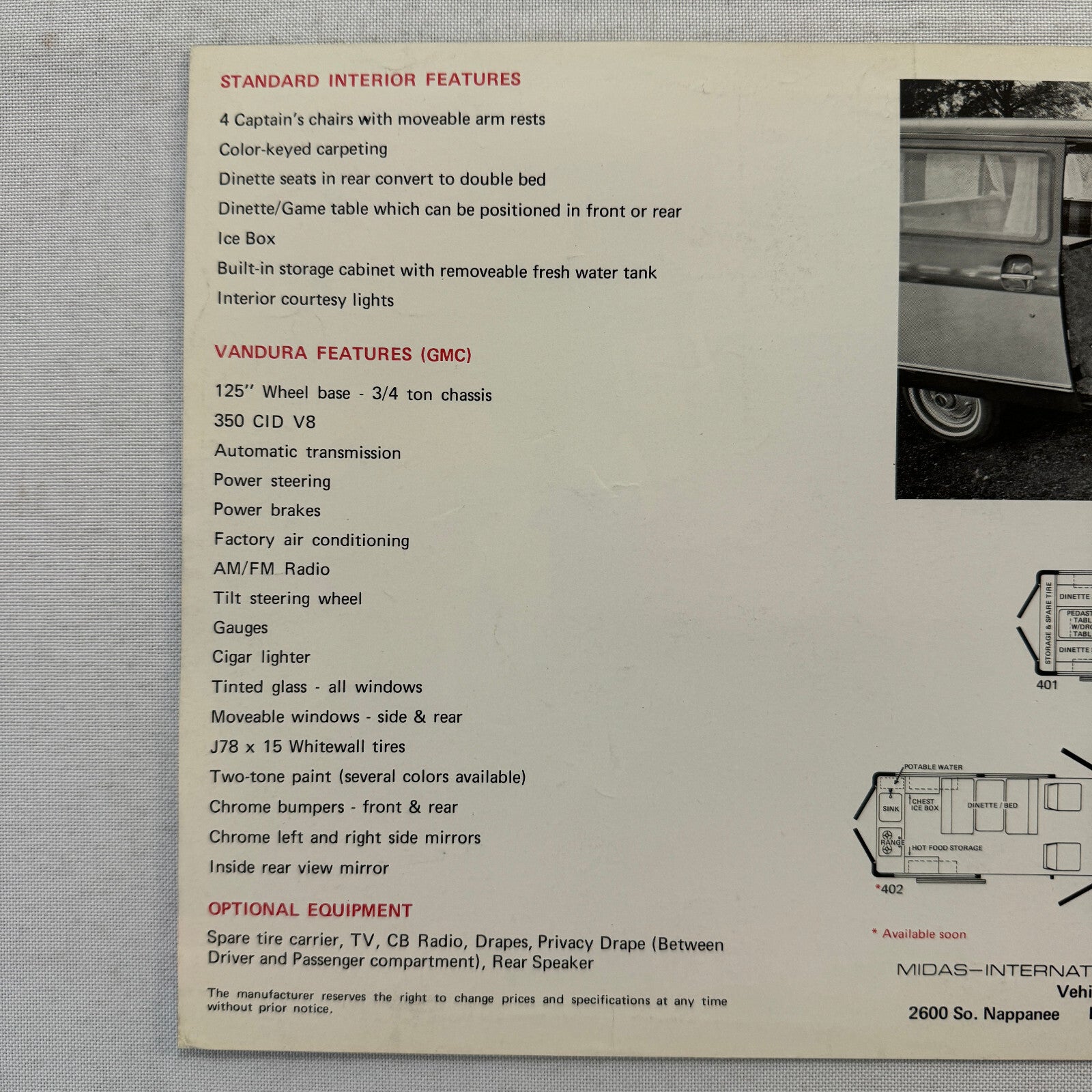 GMC Midas Conversion Van Sales Brochure Catalog
