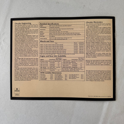 1978 Chrysler Cordoba Car Sales Brochure Catalog Advertising