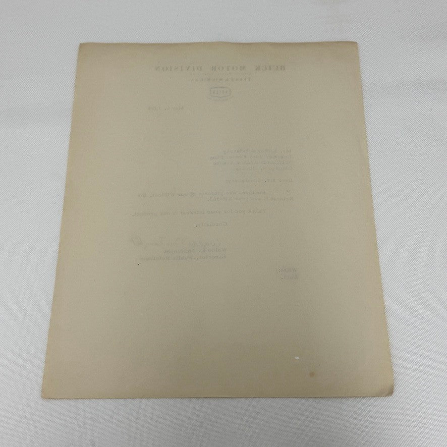 1954 Buick Letter Letterhead Vintage Document Signed Director Public Relations