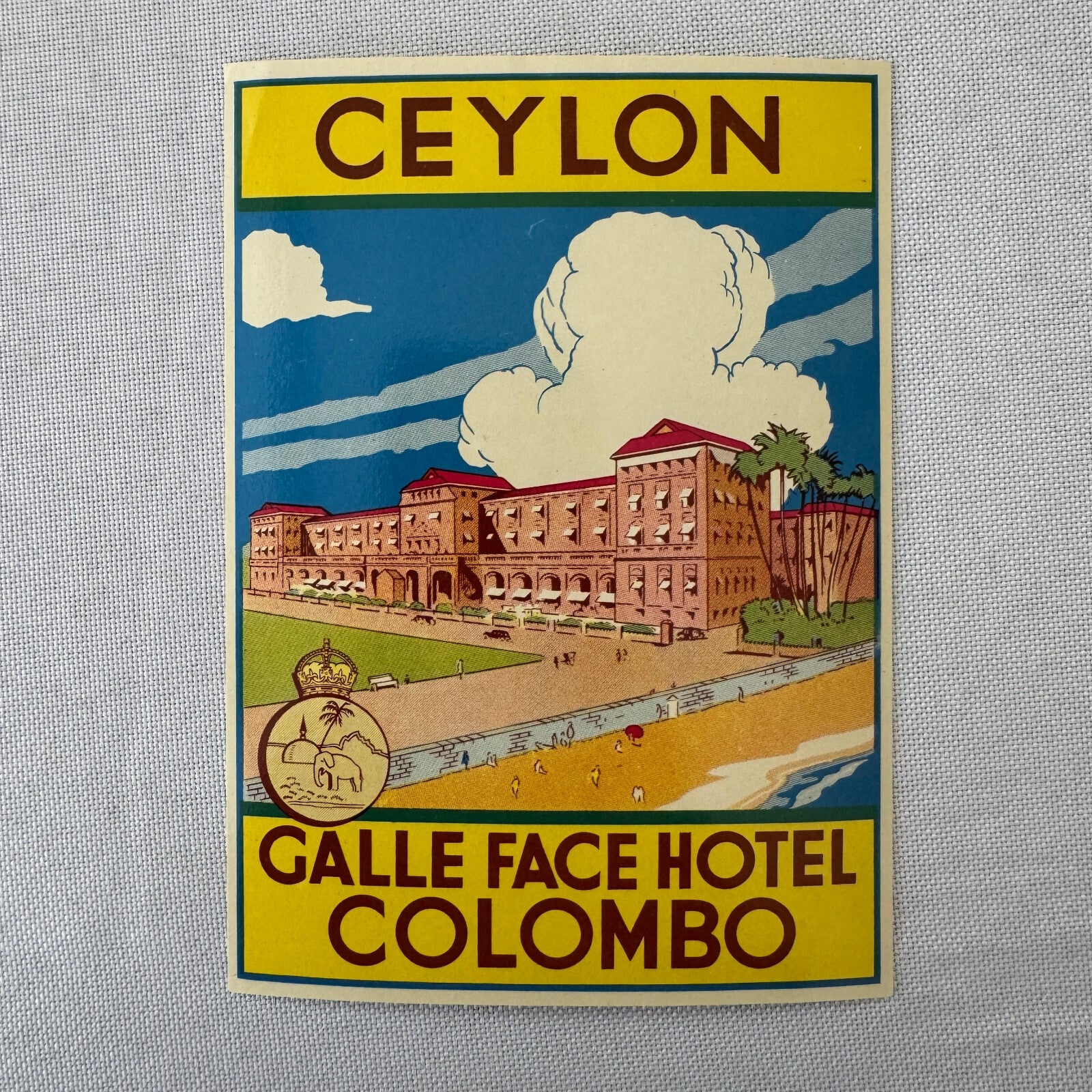 Vintage Hotel Travel Luggage Label Ceylon Colombo Sri Lanka Galle Face Hotel