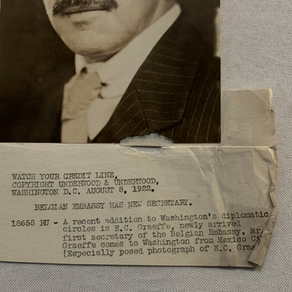 1922 Press Photo Photograph Belgian Embassy Secretary Portrait Egbert Graeffe