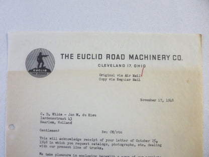 1948 Euclid Road Machinery Company Letter Letterhead Truck + 