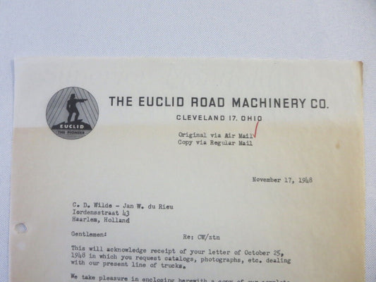 1948 Euclid Road Machinery Company Letter Letterhead Truck + 