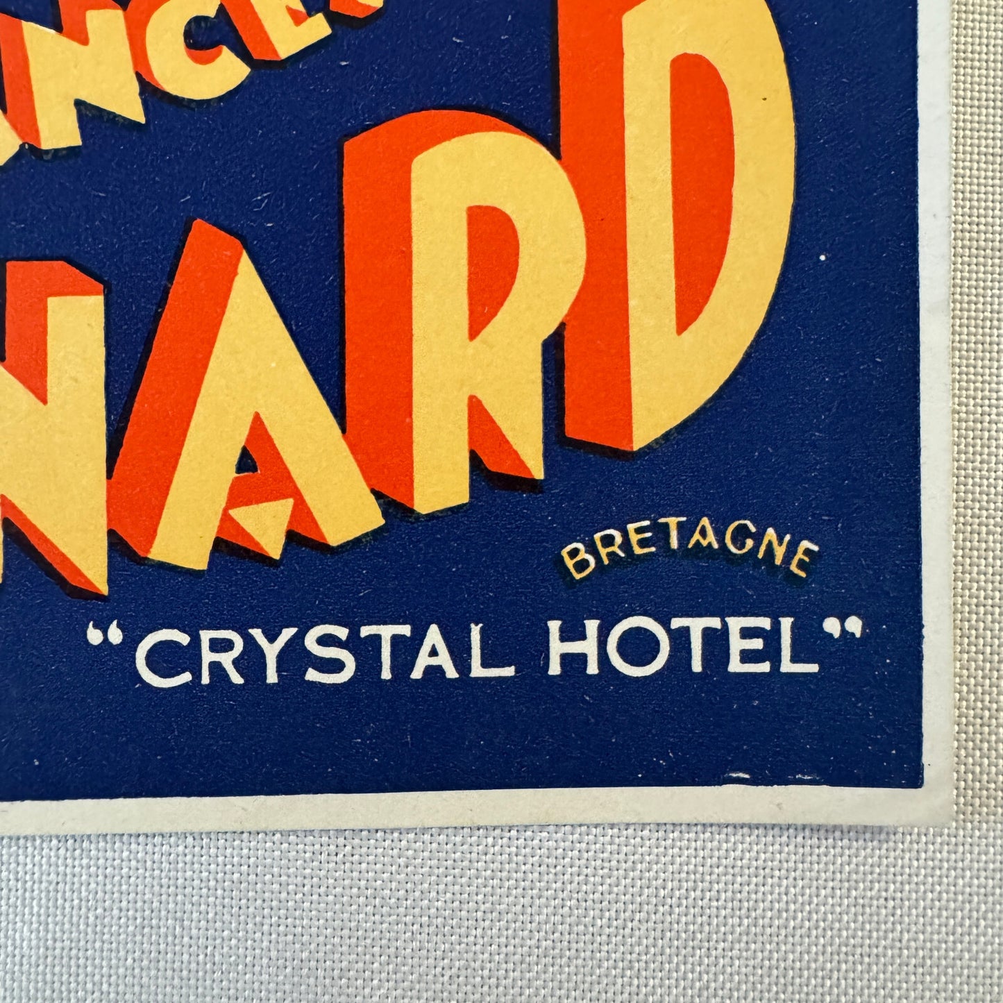 Vintage Hotel Travel Luggage Label Bretagne France Crystal Hotel Vacances Dinard