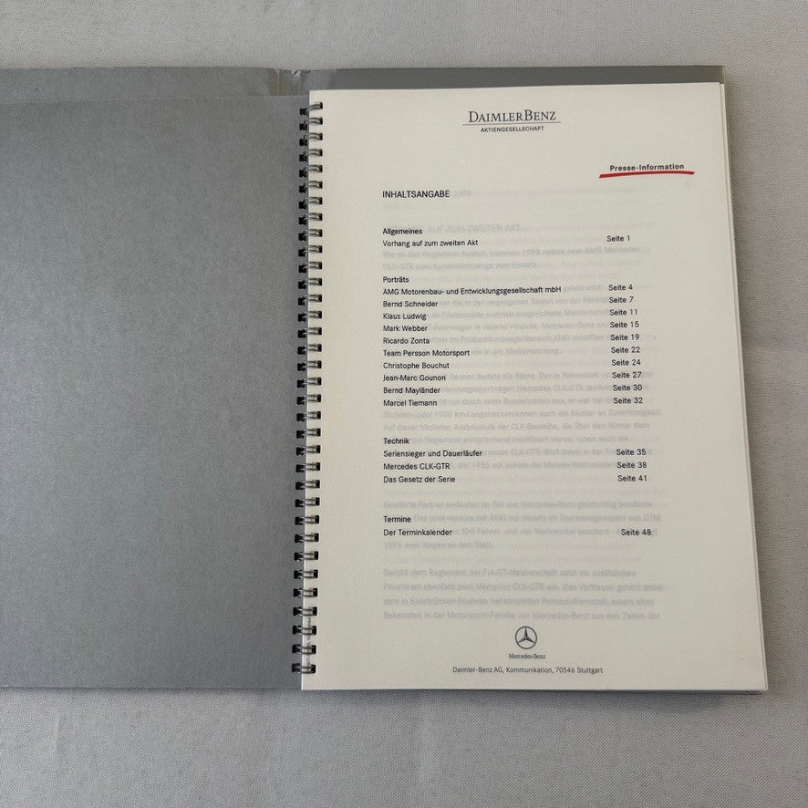 1998 Mercedes CLK GTR GT Racing Press Kit Photos Mark Webber Driver GERMAN