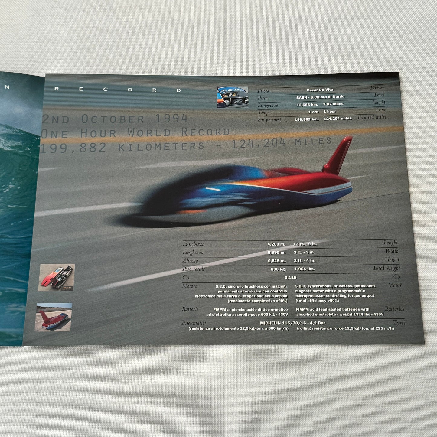 Bertone Concept Car Zero Emission Record Land Speed Car Sales Brochure Catalog