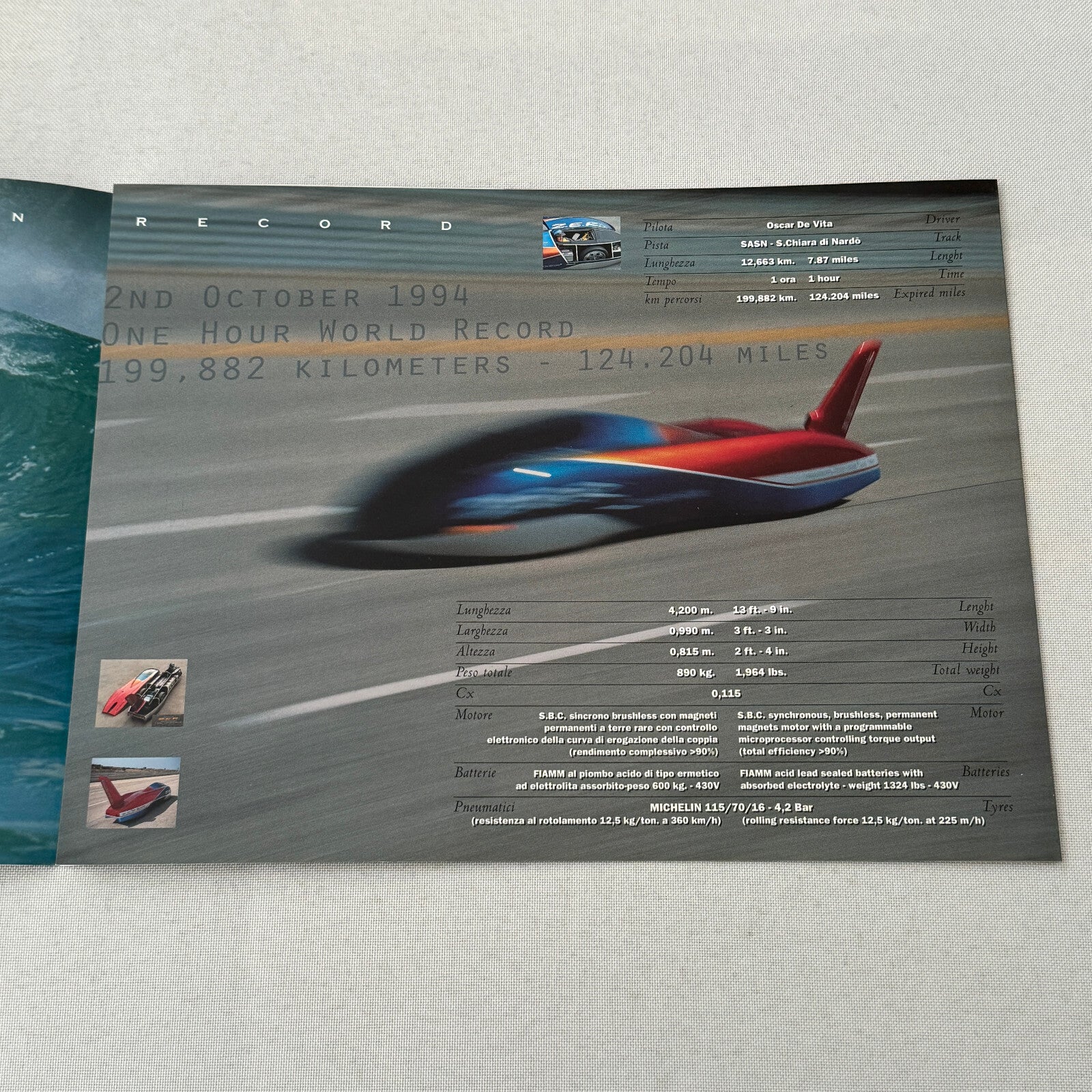 Bertone Concept Car Zero Emission Record Land Speed Car Sales Brochure Catalog