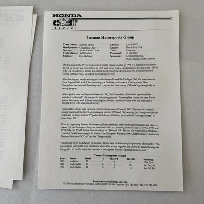 1996 Honda Indy Racing Press Kit Brochure Andre Ribeiro