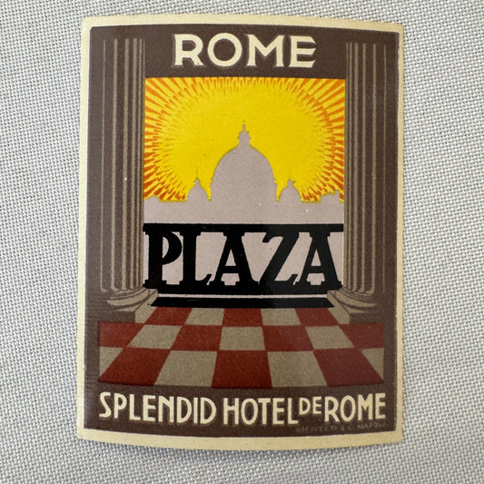 Vintage Hotel Travel Luggage Label Rome Plaza Hotel Italy Italian ?