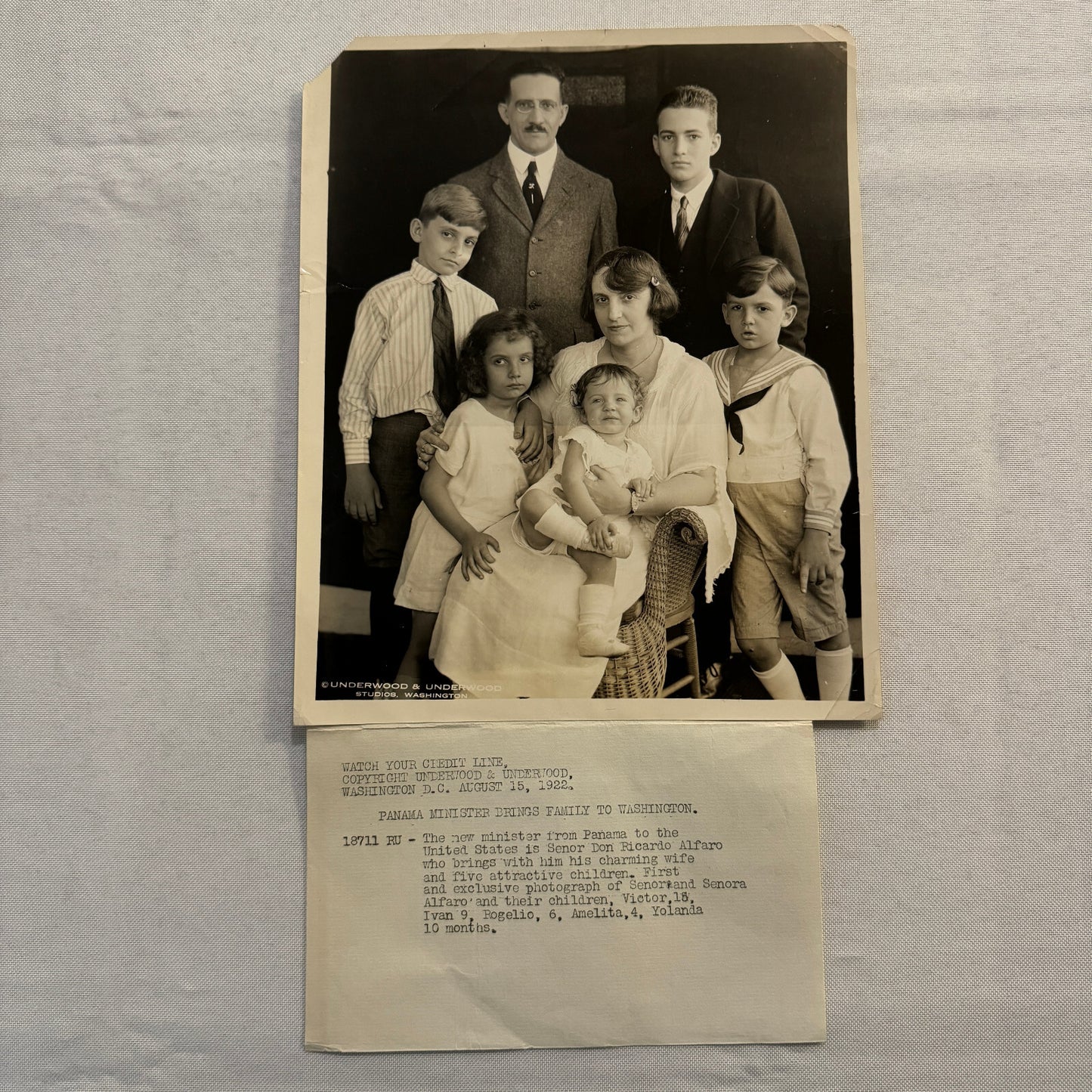 Press Photo Photograph Print Panama Minister Brings Family to Washington 1922