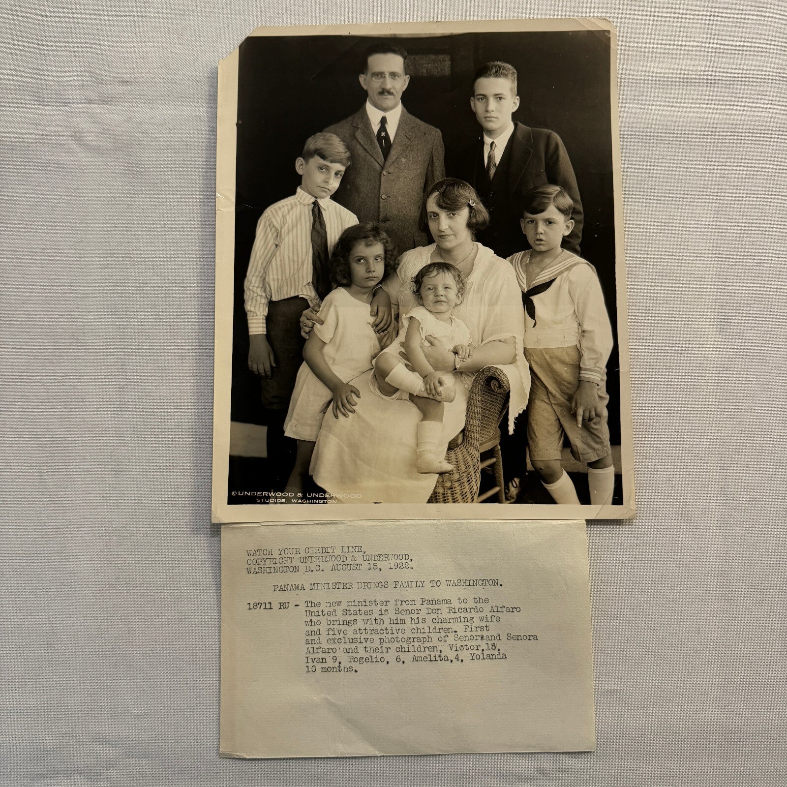 Press Photo Photograph Print Panama Minister Brings Family to Washington 1922