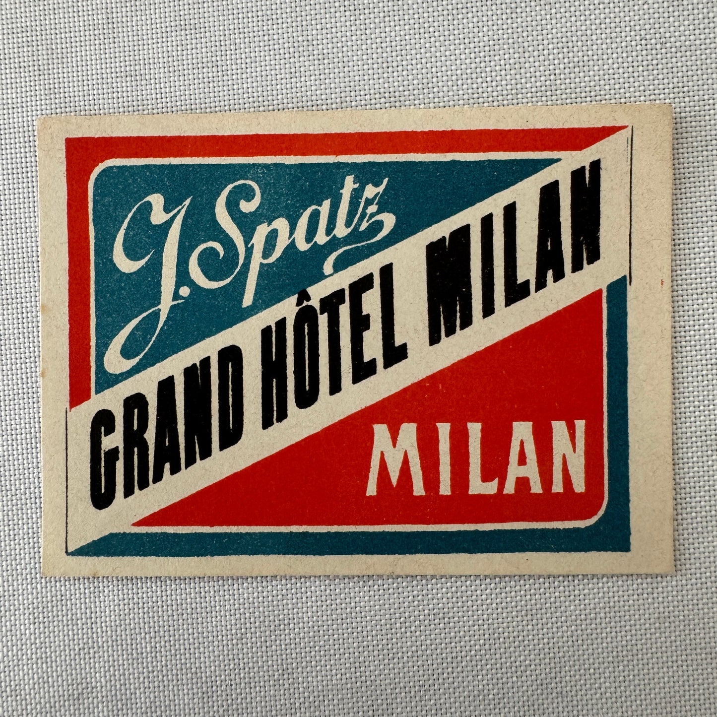 Vintage Hotel Travel Luggage Label Grand Hotel Milano Milan Italy J Spatz
