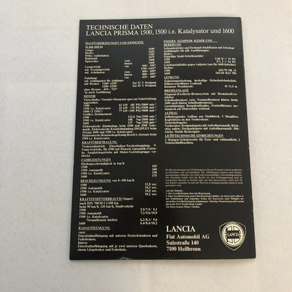 Lancia Prisma 1500 and 1600 Car Sales Brochure Catalog German Text