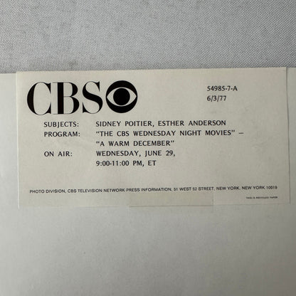 Vintage Movie Still Press Photo Photograph Sidney Poitier Esther Anderson CBS TV