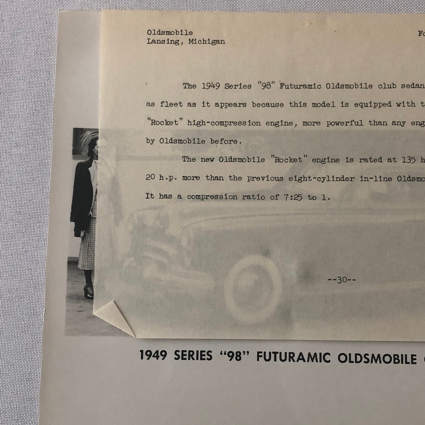 1949 Oldsmobile Series 98 Futuramic Club Factory Press Photo Photograph Print