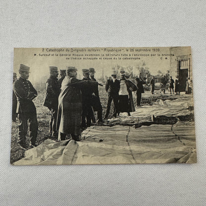 Vintage Zeppelin Airship Dirigible Postcard French Republique Military Disaster