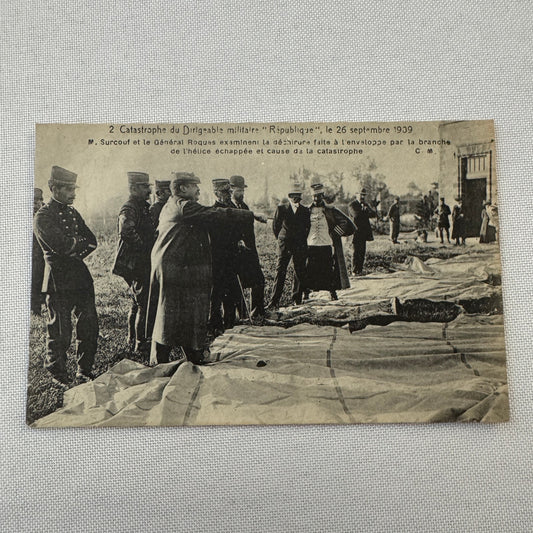 Vintage Zeppelin Airship Dirigible Postcard French Republique Military Disaster