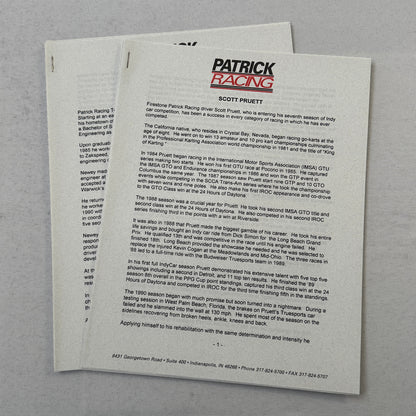 1996 Patrick Racing Scott Pruitt Indy Car Press Kit Brochure Photos Vintage
