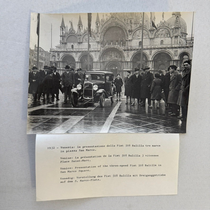 Vintage Fiat 508 Balilla at San Marco Square Photo Photograph Print with Caption