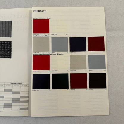 Audi Coupe Technical Specification and Color Spec Brochure Coupe Quattro GT
