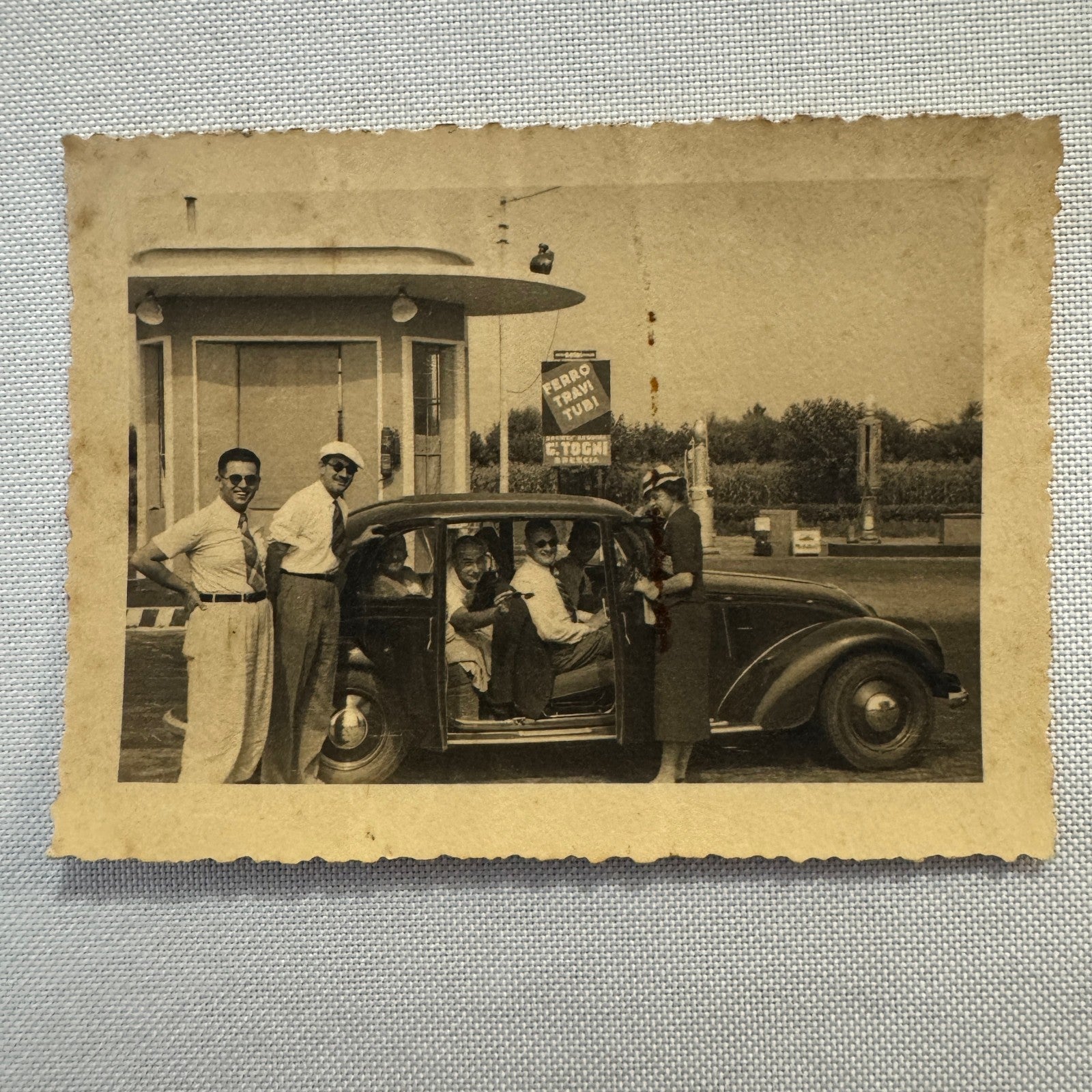 Vintage Photograph Photo Print People with Car Automobile European